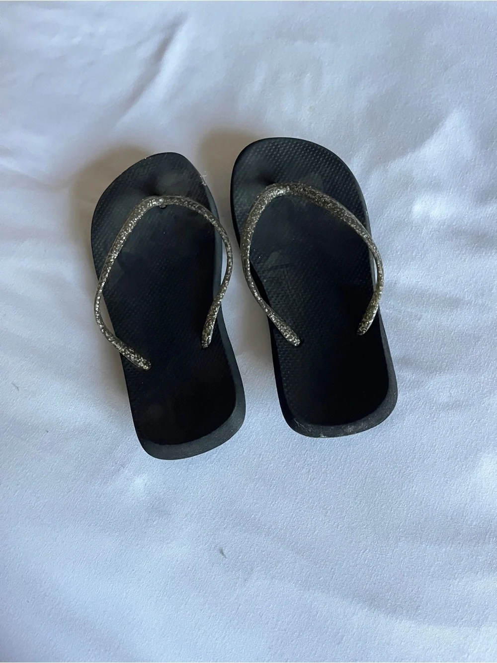Black Glitter Flip Flops Sandals Slip On Summer Shoes Size Kids 1
